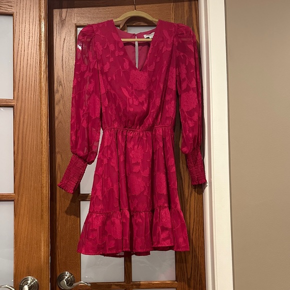 Evereve Fuchsia V-Neck Long-Sleeve Ruffle Dress - Picture 3 of 7